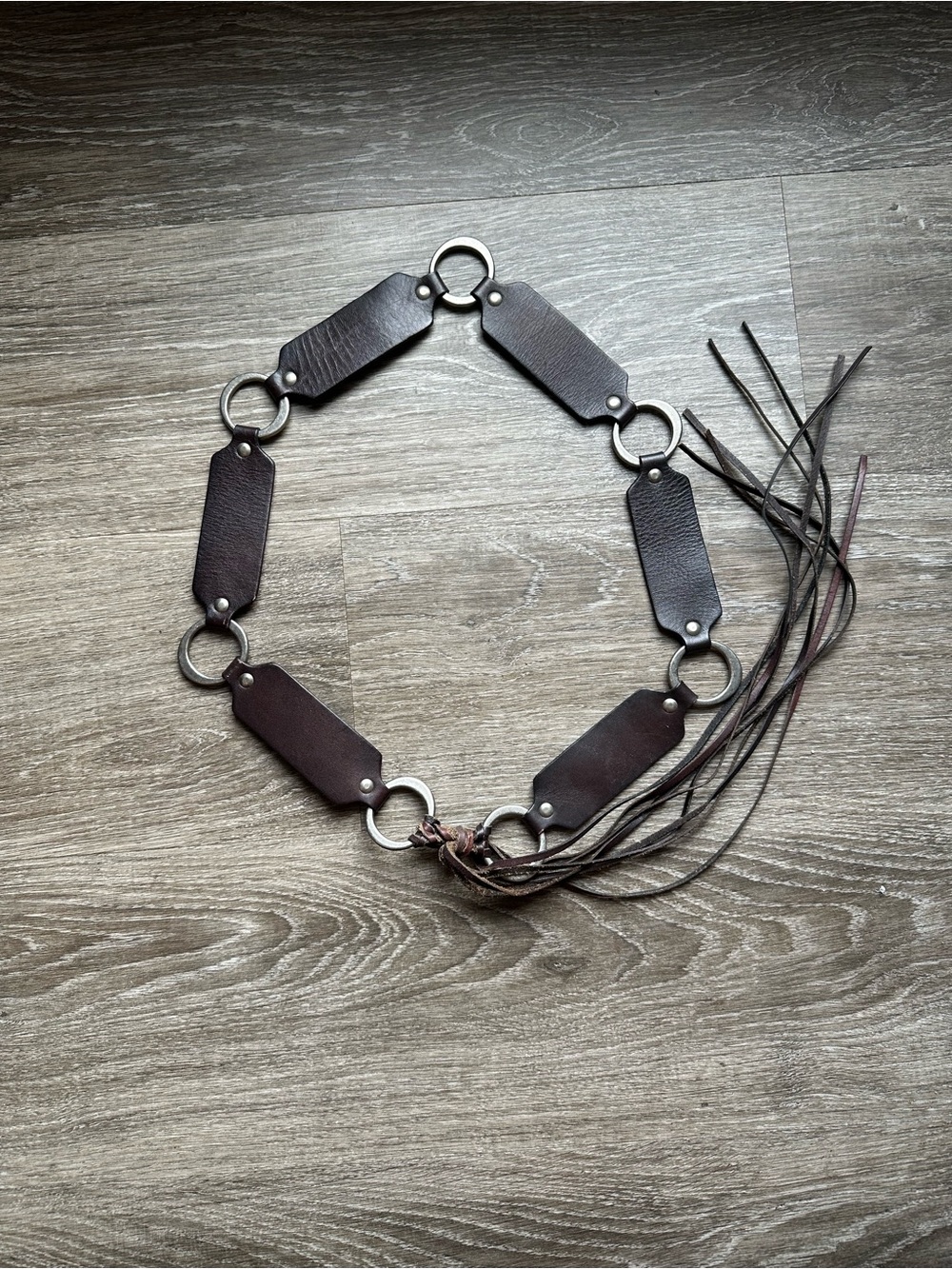The Limited Dark Brown Leather Ring-Link Belt with Tassel